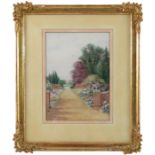 Lilian Stannard, watercolour, garden path, 10ins x 6.75insCondition Report: Some staining spots to