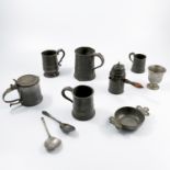 A collection of Antique pewter, to include English and Continental pieces, tankards, mugs,