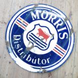 A double sided enamel sign, Morris Cars Distributors, diameter 30ins