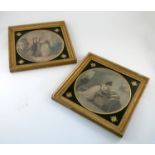 A pair of 19th century circular Bartelozzi style engravings, interior scenes, with black and gilt