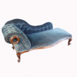 A 19th century mahogany show wood frame chaise longue, with a serpentine front, raised on cabriole