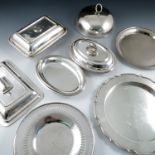 A collection of silver plate, to include salts, serving dishes, ash trays etc, together with various