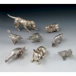 A collection of silver plated models, to include a gun dog, game birds, rabbit etc