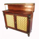 A 19th century rosewood chiffonier, the supastructure over with a brass column and gallery