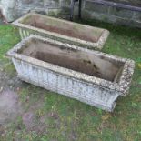 A pair of garden stone troughs, depth 13ins, width 35ins, height 12ins