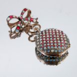 A silver fob watch, stamped 800, pave set to the cover and case back with pink paste and