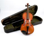 A cased Violin, bearing label Josef Guarnerius fecit Cremona anno 1743 IHS, two piece back, length