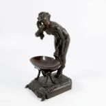 Henry Weisse, bronze model of a girl leaning over a marble bowl washing her face, height 10ins