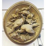 A Large 18 / 19th Century Gesso Relief Plaque decorated with squirrel and birds, 68 cm