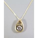 An 18ct Gold and Diamond Pendant, 9mm drop and on 9ct chain, 1g