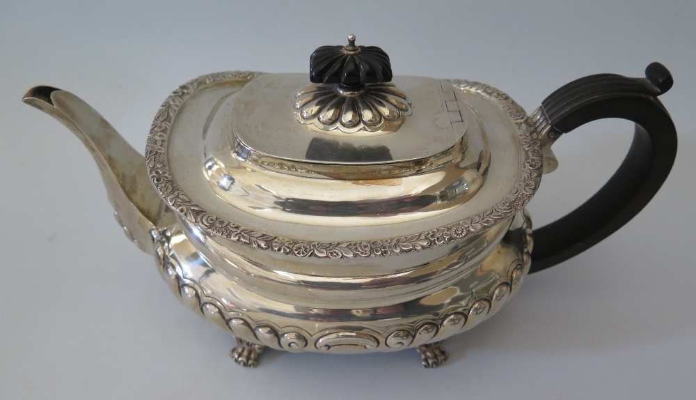 A George V Silver Teapot standing on lion paw feet with gadrooned waist and foliate border, London - Image 2 of 2