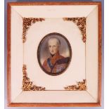 An Italian Miniature Portrait of a Military Officer in ivorine frame