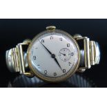 A 9ct Gold Gent's Wristwatch, c. 1950's, manual wind, running