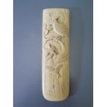 An Antique Oriental Carved Ivory Handle decorated with birds and signed, 17.5 cm