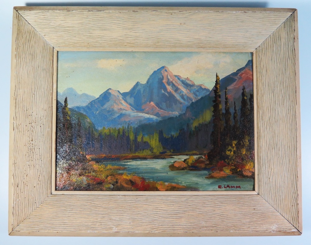 E. R. Lamm, Vermillion River, oil on board, 34 x 24 cm, label verso, framed