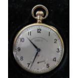 A Goldsmiths & Silversmiths Co. 9ct Gold Cased Keyless Open Dial Pocket Watch, c. 1953, running.