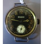 A RADIO Silver Cased Gent's Wristwatch, 15 jewel manual wind movement, needs attention