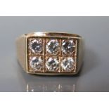 A 14 K Gold Six Stone Gent's Ring, size V, 15.9 g