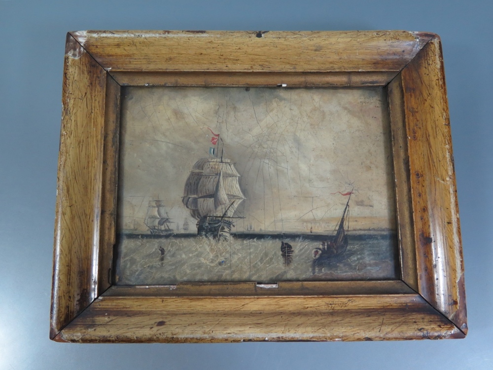 Oil on Panel Maritime Scene, eighteenth century, 14 x 10 cm, framed and glazed