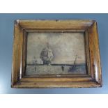 Oil on Panel Maritime Scene, eighteenth century, 14 x 10 cm, framed and glazed