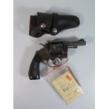 A Colt .455 Revolver with leather holster, serial no. 139913, with new cert