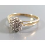 A 9ct Gold Diamond Cluster Ring, size P, 1.7g