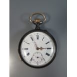 A Nineteenth Century Repeating Pocket Watch, the back of the blacked steel case decorated with an