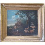 In The Manner of George Morland, Pastoral Scene, oil on canvas, eighteenth century in gilt gesso