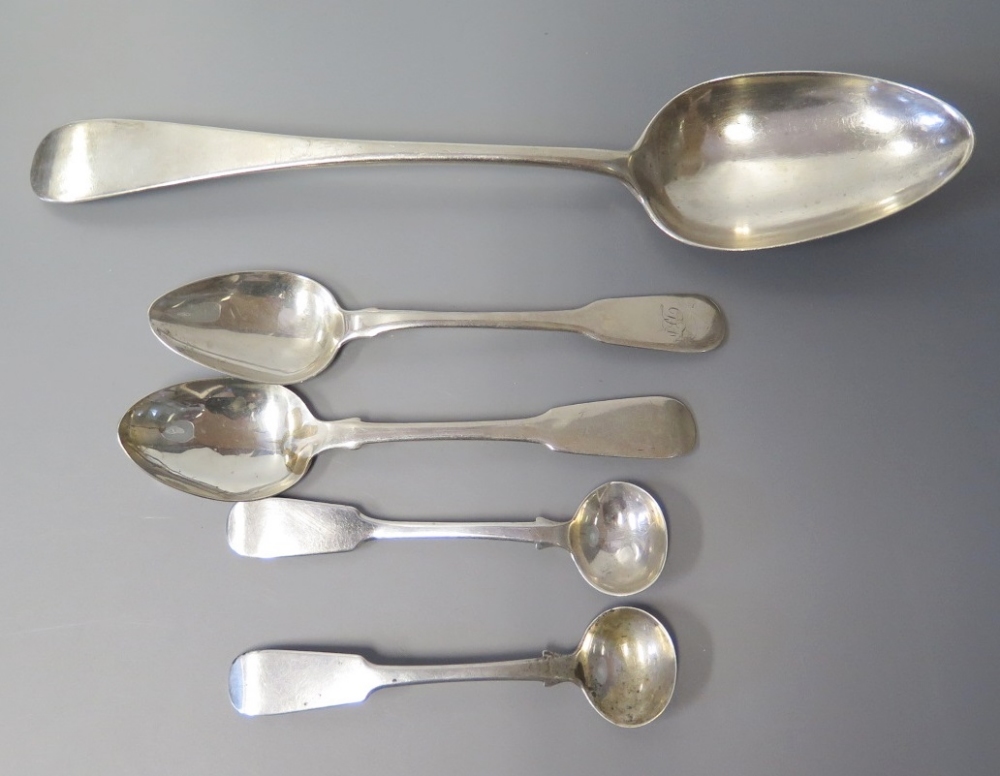 A Scottish Silver Serving Spoon marked TAIN A.S and other Scottish silver flatware, 114 g