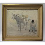 ... CORDOBA, Laden Donkey and Child, Royal institute of Oil Painters label verso with indistinct