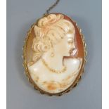 A 9ct Gold Framed Shell Cameo Brooch decorated with bust of female, 13.2g gross