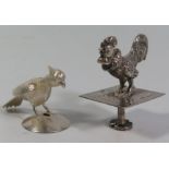 Two Silver Bird Finials, cockerel with A.B.D import marks, 61 g