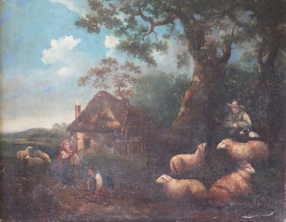 In The Manner of George Morland, Pastoral Scene, oil on canvas, eighteenth century in gilt gesso - Image 2 of 2