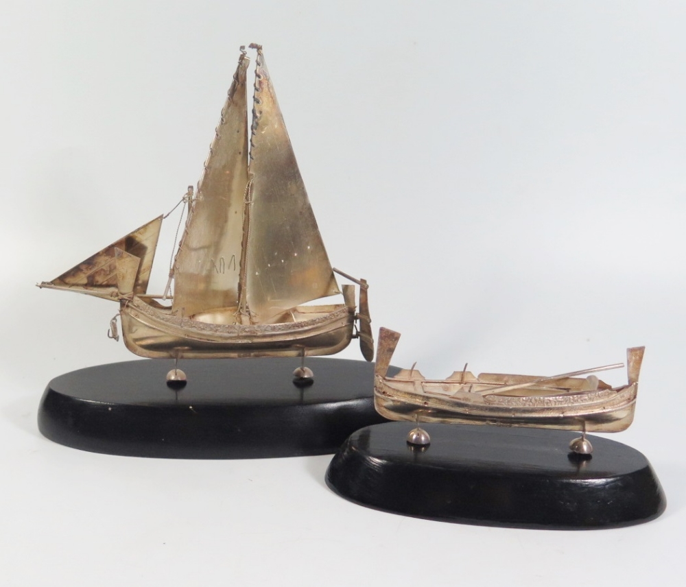 Two Maltese .917 Silver Model Boats, largest c. 17 cm long