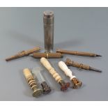 Small Silver Cylinder, fob pencils and seals (bone handles)