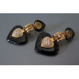 A Pair of 18ct Gold Citrine, Diamond and Onyx Earrings, c. 60mm drop, 37.7g