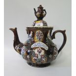 A Victorian Bargeware Teapot, 'A Present to a friend. Take another cup please 1885, 33cm faults