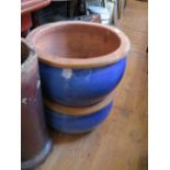 A Pair of Large Blue Glazed Garden Pots