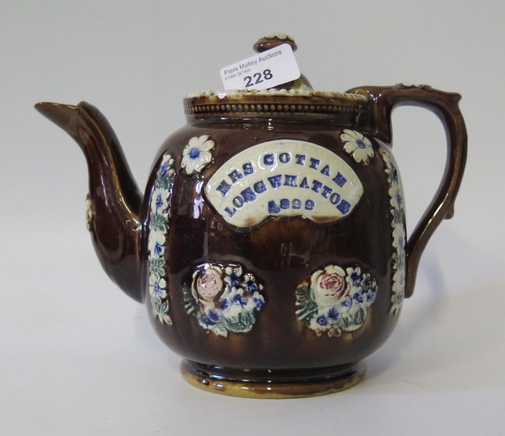 A Victorian Bargeware Teapot, Mrs Cottam Longwatton 1899, 18cm