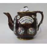 A Victorian Bargeware Teapot, Mrs Cottam Longwatton 1899, 18cm