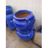 A Pair of Blue Glazed Stoneware Pots