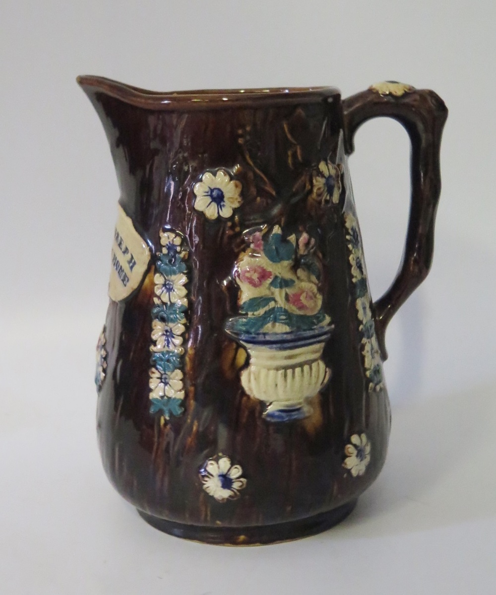 A Victorian Bargeware Jug, Isabella & Joseph Love At Home 1888?, 20 cm