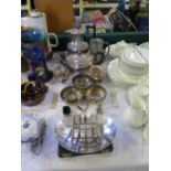 An Electroplated Silver Four Part Tea Set, other plated ware and scales