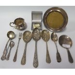 A George VI Silver Photograph Frame (aperture 4in.), silver napkin ring, two silver spoons and