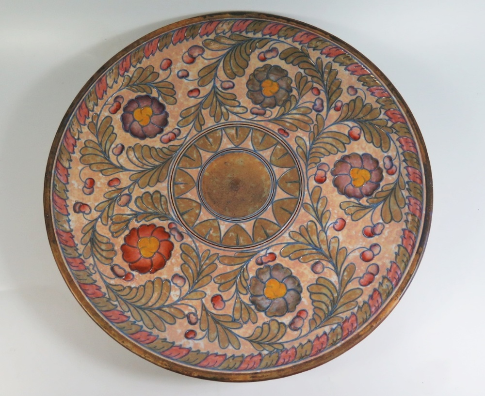 A Charlotte Rhead Crown Decal Floral Decorated Lustre Charger, 43 cm
