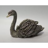 A Country Artists Sterling Silver Swan with signet,10cm high, boxed