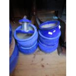 Two Pairs of Small Blue Glazed Garden Pots, one single and bird feeder