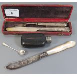 A Cased George III Silver Knife & Fork Sheffield 1825 A.H, Victorian Silver Butter Knife with mother