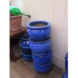 Three Pairs of Blue Glazed Stoneware Pots