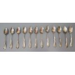 A Set of Twelve .80 Continental Silver Coffee Spoons with bright cut decoration, 56g